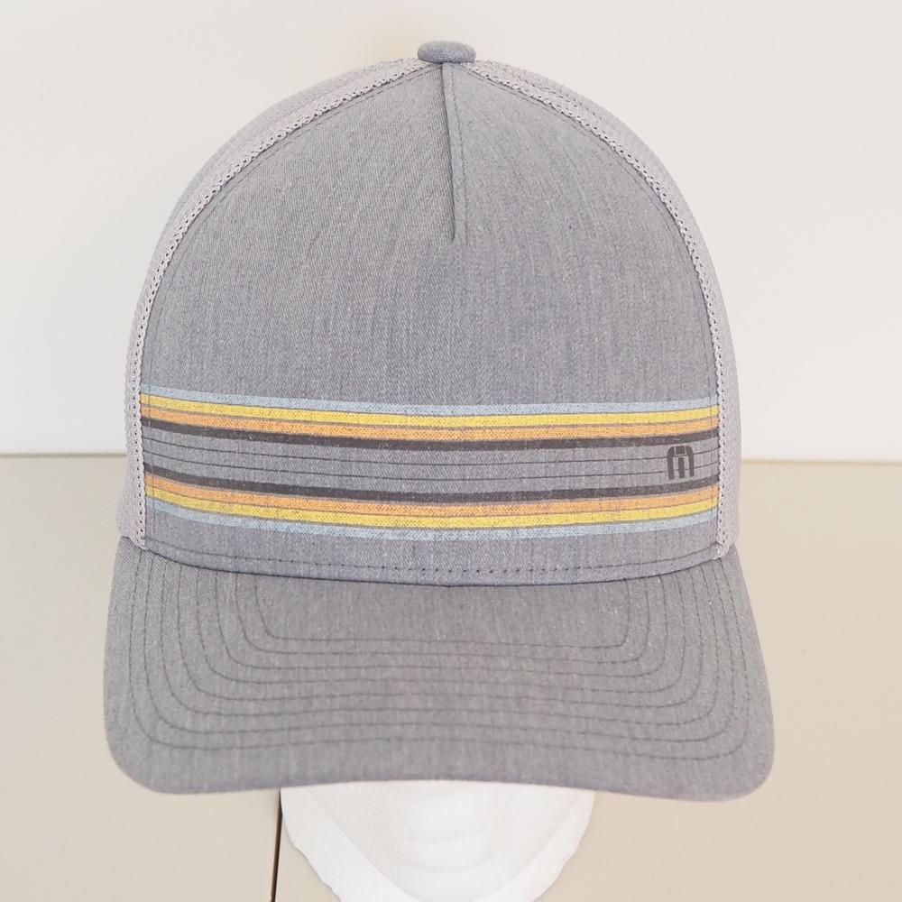 Travis Mathew Snapback Hat Stripe Adjustable Cap Mesh Sides White Golf Preppy